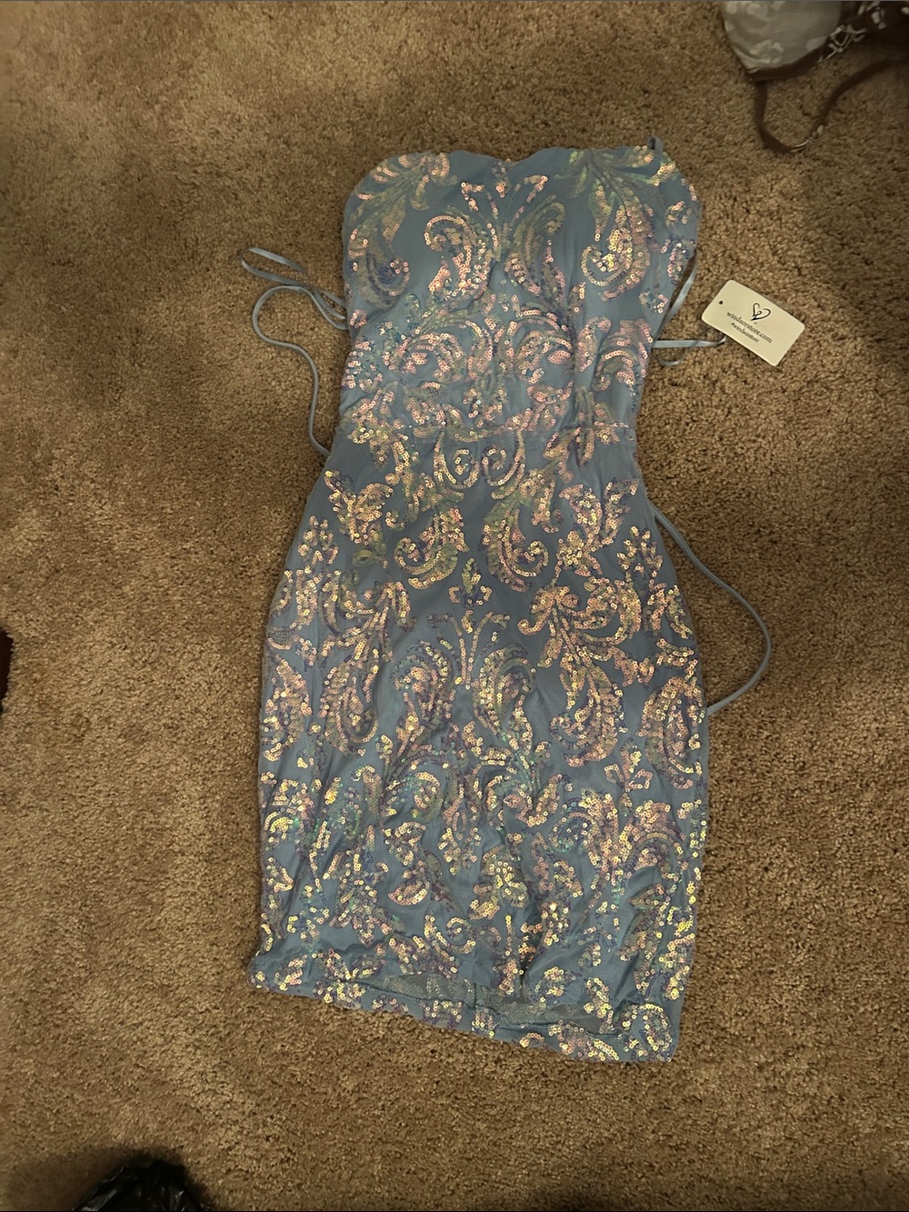 Windsor Blue Sequin Paisley Mini Dress